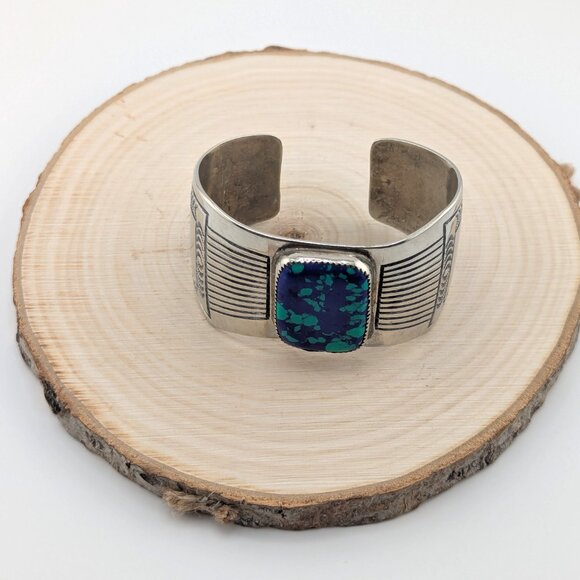 Native American Azurite Chrysocolla Cuff Nickel Silver Bracelet Southwest Sz 7** - Picture 5 of 11